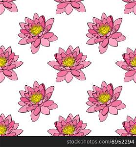 pink water lily, seamless pattern isolated on white background