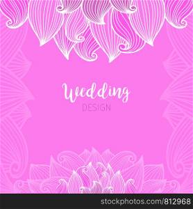 Pink wedding romantic card with waves. Vector illustration. Pink wedding romantic card with waves
