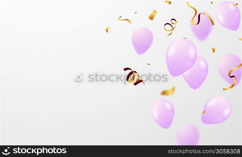 pink White balloons, confetti concept design template Happy Valentine&rsquo;s Day, background Celebration Vector illustration.