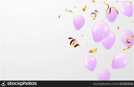 pink White balloons, confetti concept design template Happy Valentine&rsquo;s Day, background Celebration Vector illustration.