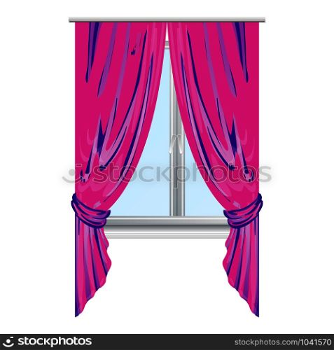 Pink window curtain icon. Cartoon of pink window curtain vector icon for web design isolated on white background. Pink window curtain icon, cartoon style