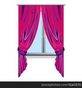Pink window curtain icon. Cartoon of pink window curtain vector icon for web design isolated on white background. Pink window curtain icon, cartoon style