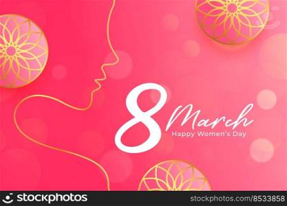 pink womens day card with line female face