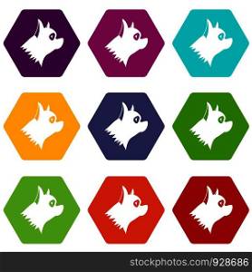 Pinscher dog icon set many color hexahedron isolated on white vector illustration. Pinscher dog icon set color hexahedron