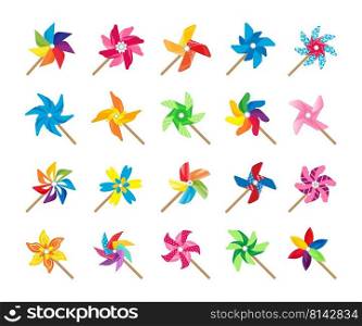 Pinwheel toy. Cartoon paper windmill colorful baby toy rotated by wind e≠rgy, cuteπn≠d wheel∑mer toy col≤ction. Vector origami fan set. Isolated rainbow objects for kids game. Pinwheel toy. Cartoon paper windmill colorful baby toy rotated by wind e≠rgy, cuteπn≠d wheel∑mer toy col≤ction. Vector origami fan set