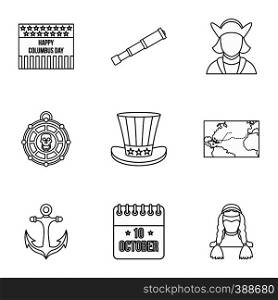 Pioneer icons set. Outline illustration of 9 pioneer vector icons for web. Pioneer icons set, outline style