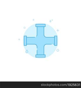 Pipe cross vector icon. Plumbing flat illustration. Filled line style. Blue monochrome design. Editable stroke. Adjust line weight.. Pipe cross flat vector icon. Plumbing symbol filled line style. Blue monochrome design. Editable stroke