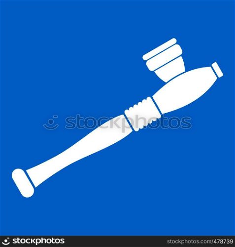 Pipe for smoking marijuana icon white isolated on blue background vector illustration. Pipe for smoking marijuana icon white
