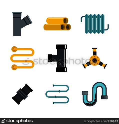 Pipe icon set. Flat set of pipe vector icons for web design isolated on white background. Pipe icon set, flat style
