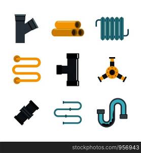Pipe icon set. Flat set of pipe vector icons for web design isolated on white background. Pipe icon set, flat style