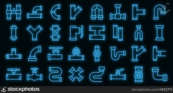 Pipe icons set. Outline set of pipe vector icons neon color on black. Pipe icons set vector neon