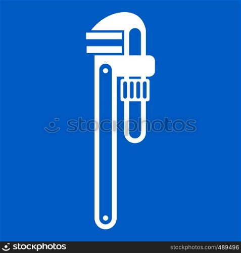 Pipe or monkey wrench icon white isolated on blue background vector illustration. Pipe or monkey wrench icon white
