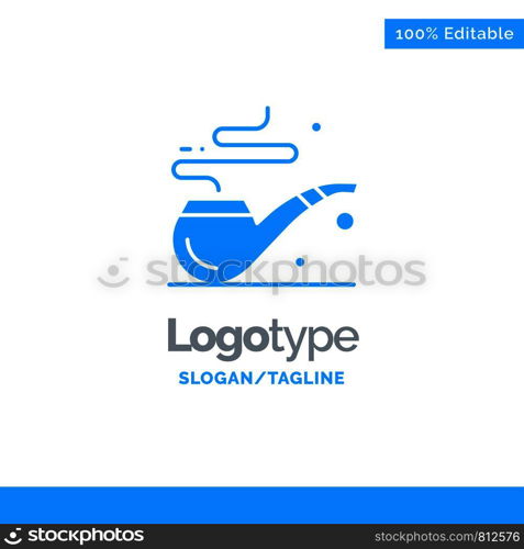 Pipe, Smoke, St. Patrick, Tube Blue Solid Logo Template. Place for Tagline