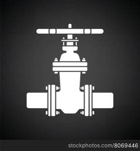 Pipe valve icon. Black background with white. Vector illustration.