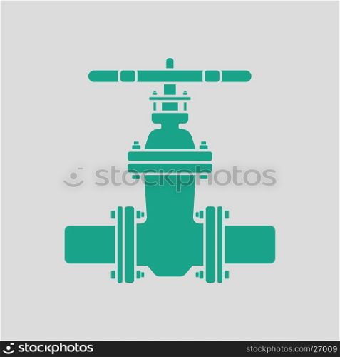 Pipe valve icon. Gray background with green. Vector illustration.