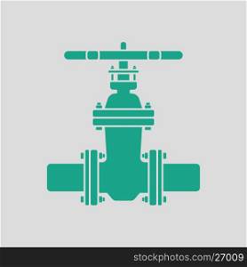 Pipe valve icon. Gray background with green. Vector illustration.