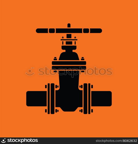 Pipe valve icon. Orange background with black. Vector illustration.