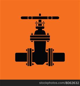 Pipe valve icon. Orange background with black. Vector illustration.
