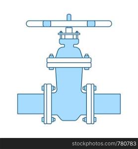 Pipe Valve Icon. Thin Line With Blue Fill Design. Vector Illustration.
