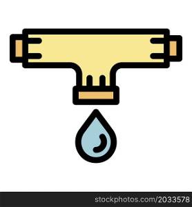 Pipe water drop icon. Outline pipe water drop vector icon color flat isolated. Pipe water drop icon color outline vector