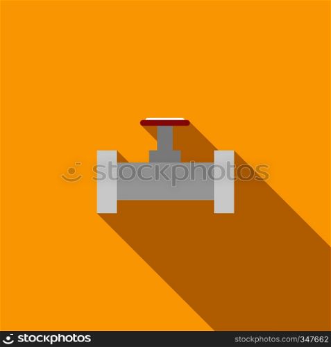 Pipe with a red valve icon in flat style on a yellow background. Pipe with a red valve icon, flat style