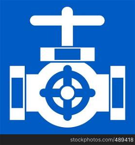 Pipe with a valves icon white isolated on blue background vector illustration. Pipe with a valves icon white