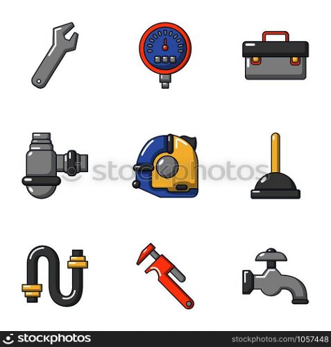 Pipe workroom icons set. Cartoon set of 9 pipe workroom vector icons for web isolated on white background. Pipe workroom icons set, cartoon style