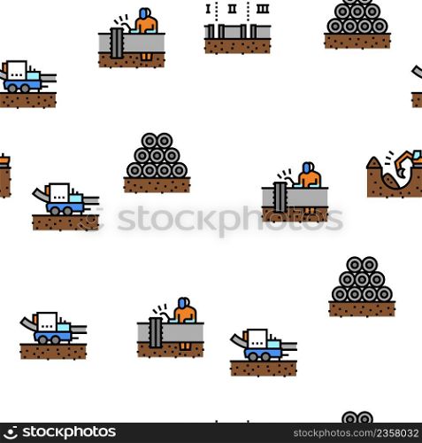 Pipeline Construction Vector Seamless Pattern Thin Line Illustration. Pipeline Construction Vector Seamless Pattern
