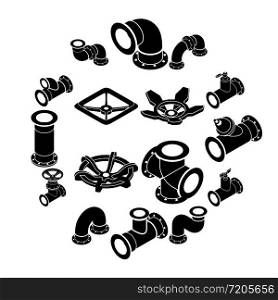Pipeline constructor icons set. Isometric illustration of 16 pipeline constructor icons set vector icons for web. Pipeline constructor icons set, isometric style