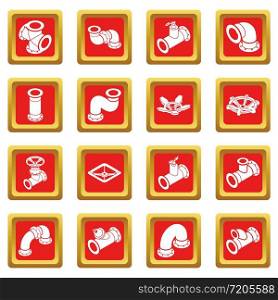 Pipeline constructor icons set vector red square isolated on white background . Pipeline constructor icons set red square vector