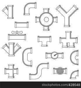 Pipeline icons set. Outline illustration of 16 pipeline vector icons for web. Pipeline icons set, outline style