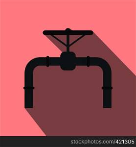 Pipeline with valve and handwheel flat icon on a pink background. Pipeline with valve and handwheel flat icon