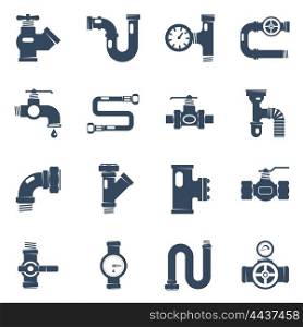 Pipes Black White Icons Set. Pipes Black White Icons Set. Pipes Vector Illustration.Pipes Black Flat Symbols. Pipes Design Set. Pipes Elements Collection.