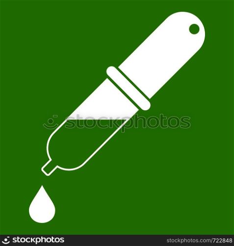 Pipette icon white isolated on green background. Vector illustration. Pipette icon green
