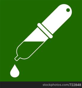 Pipette icon white isolated on green background. Vector illustration. Pipette icon green