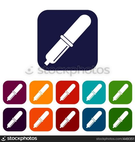 Pipette icons set vector illustration in flat style In colors red, blue, green and other. Pipette icons set flat