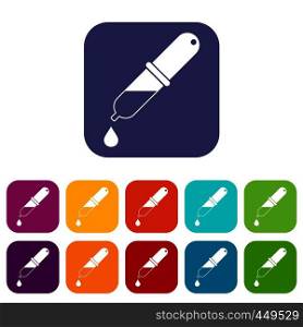 Pipette icons set vector illustration in flat style In colors red, blue, green and other. Pipette icons set flat