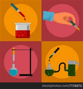 Pipette medical dropper tool banner concept set. Flat illustration of 4 pipette medical dropper tool vector banner horizontal concepts for web. Pipette dropper banner concept set, flat style