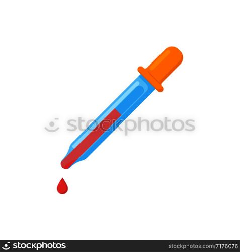 pipette with blood flat illustration on white background. pipette with blood flat on white background