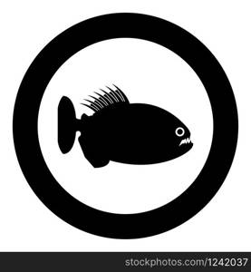 Piranha angry fish icon in circle round black color vector illustration flat style simple image. Piranha angry fish icon in circle round black color vector illustration flat style image