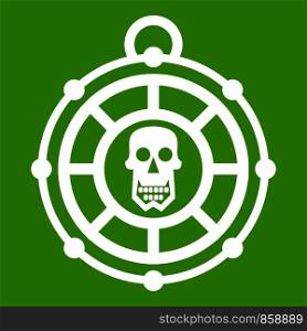 Pirate amulet icon white isolated on green background. Vector illustration. Pirate amulet icon green