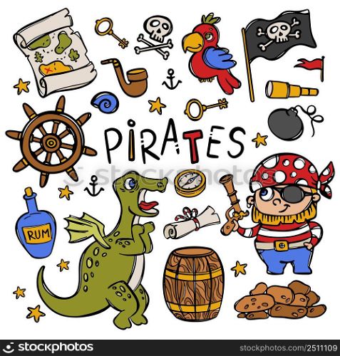 PIRATE AND DRAGON Nautical Objects Vector Illustration Set