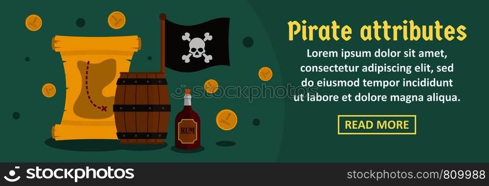 Pirate attributes banner horizontal concept. Flat illustration of pirate attributes banner horizontal vector concept for web design. Pirate attributes banner horizontal concept