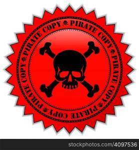 Pirate copy label with scull, vector illustration