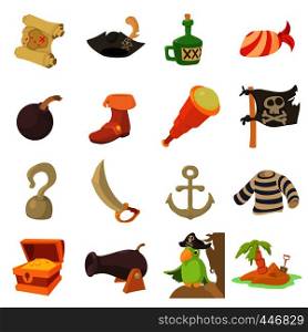 Pirate culture symbols icons set. Cartoon illustration of 16 pirate culture symbols vector icons for web. Pirate culture symbols icons set, cartoon style