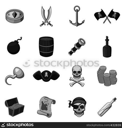 Pirate culture symbols icons set in monochrome style isolated vector illustration. Pirate culture symbols icons set monochrome