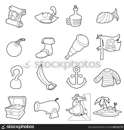 Pirate culture symbols icons set. Outline illustration of 16 pirate culture symbols vector icons for web. Pirate culture symbols icons set, outline style