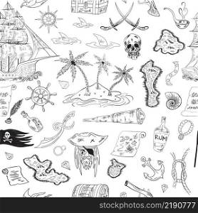 Pirate doodle elements seamless pattern. Vector illustration.