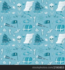 Pirate doodle elements seamless pattern. Vector illustration.