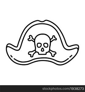 Pirate hat sketch. Doodle hand drawn illustration. Vector line icon